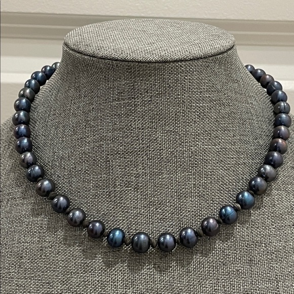Jewelry - Blue Gray Pearl Necklace with 925 Silver Fish Hook Clasp